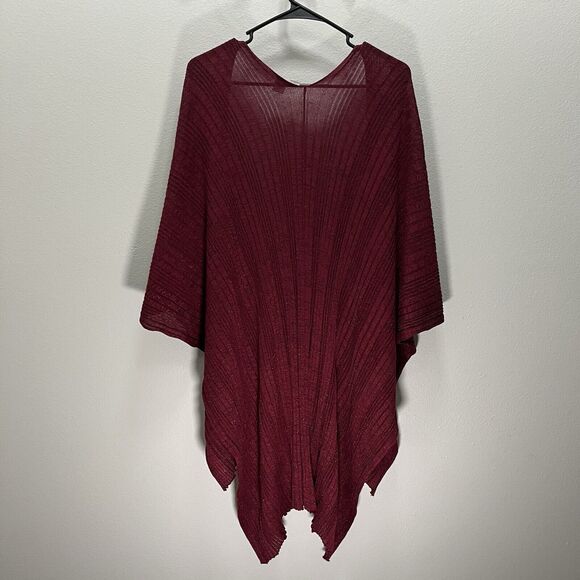 Chicos | Burgundy Maroon Red Textured Stripe Metallic Shawl Wrap Sweater One Sz - Picture 5 of 5